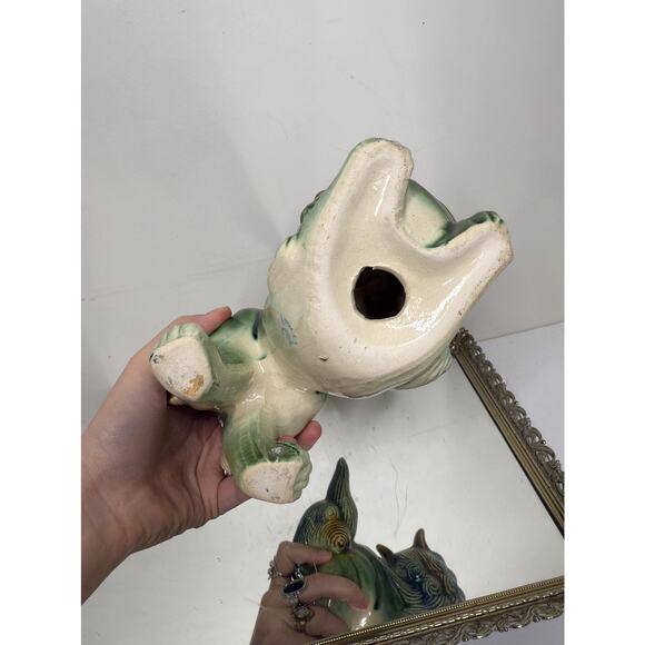 Chinese Foo Dog Green Guardian Shishi Lions Figurine Green Glazed Chinoiserie - Picture 12 of 14